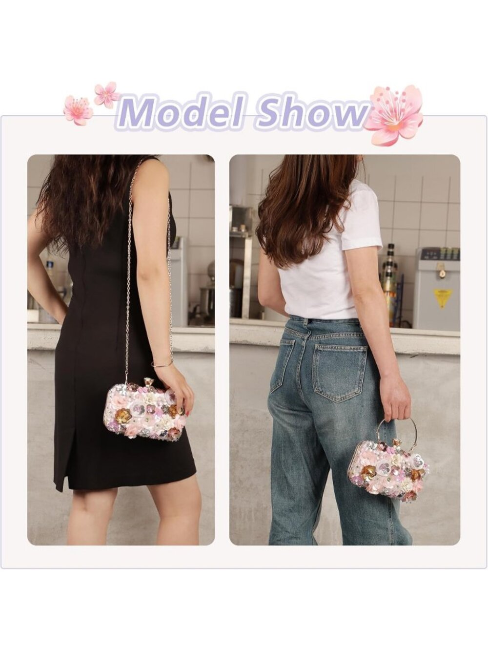 Women's Purple Clutches Flower Chain Strap Evening Imported Shoulder Bag - Picture 7 of 7